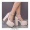 Round Toe Chunky Heels Ankle Buckle Straps Platforms Dorsay Sandals - Apricot
