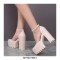 Round Toe Chunky Heels Ankle Buckle Straps Platforms Dorsay Sandals - Apricot
