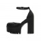 Round Toe Chunky Heels Ankle Buckle Straps Platforms Dorsay Sandals - Black