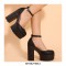 Round Toe Chunky Heels Ankle Buckle Straps Platforms Dorsay Sandals - Black