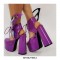 Butterfly Wings Round Toe Ankle LaceUps Chunky Heels Pumps - Purple