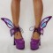 Butterfly Wings Round Toe Ankle LaceUps Chunky Heels Pumps - Purple