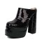 Round Toe Chunky Heels Platforms Sequins Blings Sandals - Black