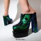 Round Toe Chunky Heels Platforms Sequins Blings Sandals - Black