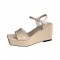 Peep Square Toe Platforms Ankle Buckle Straps  Wedges Venice Sandals - Apricot