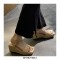 Peep Square Toe Platforms Ankle Buckle Straps  Wedges Venice Sandals - Apricot