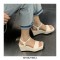 Peep Square Toe Platforms Ankle Buckle Straps  Wedges Venice Sandals - Beige