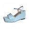 Peep Square Toe Platforms Ankle Buckle Straps  Wedges Venice Sandals - Blue