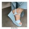 Peep Square Toe Platforms Ankle Buckle Straps  Wedges Venice Sandals - Blue