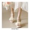 Peep Toe Platforms Ankle Buckle Straps Rose Decorated Wedding Wedges Sandals - Beige