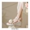 Peep Toe Platforms Ankle Buckle Straps Rose Decorated Wedding Wedges Sandals - Beige