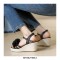 Peep Toe Platforms Ankle Buckle Straps Rose Decorated Wedges Sandals - Black