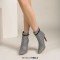 Pointed Toe Houndstooth Pattern Ankle Fashion Straps Ankle High Stiletto Heels Back Zipper Booties - Black
