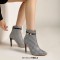 Pointed Toe Houndstooth Pattern Ankle Fashion Straps Ankle High Stiletto Heels Back Zipper Booties - Black