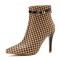 Pointed Toe Houndstooth Pattern Ankle Fashion Straps Ankle High Stiletto Heels Back Zipper Booties - Brown