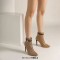 Pointed Toe Houndstooth Pattern Ankle Fashion Straps Ankle High Stiletto Heels Back Zipper Booties - Brown