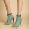 Pointed Toe Houndstooth Pattern Ankle Fashion Straps Ankle High Stiletto Heels Back Zipper Booties - Green