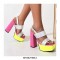 Chunky Heels Peep Toe Platforms Back Straps Sandals - Silver