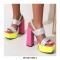 Chunky Heels Peep Toe Platforms Back Straps Sandals - Silver