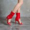 Peep Toe Ankle Decorated Straps Side Zipper Stiletto Heels Summer Spring Booties Sandals - Red