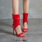 Peep Toe Ankle Decorated Straps Side Zipper Stiletto Heels Summer Spring Booties Sandals - Red