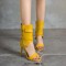 Peep Toe Ankle Decorated Straps Side Zipper Stiletto Heels Summer Spring Booties Sandals - Yellow