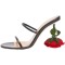 Peep Toe Elegant Rose Stiletto Heels Tango Sandals - Black