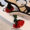 Peep Toe Elegant Rose Stiletto Heels Tango Sandals - Black