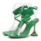 Peep Toe Gladiator Straps Lace Up Transparent Chunky Spike Heels Sandals - Green