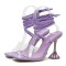 Peep Toe Gladiator Straps Lace Up Transparent Chunky Spike Heels Sandals - Purple