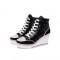 Round Toe Wedges LaceUp Glitter Sequins Sports Shoes - Black