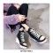 Round Toe Wedges LaceUp Glitter Sequins Sports Shoes - Black