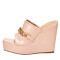 Peep Toe Platforms Golden Chain Decorated Wedges Sandals Slippers - Apricot Tan