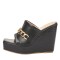 Peep Toe Platforms Golden Chain Decorated Wedges Sandals Slippers - Black