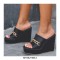 Peep Toe Platforms Golden Chain Decorated Wedges Sandals Slippers - Black