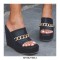 Peep Toe Platforms Golden Chain Decorated Wedges Sandals Slippers - Black
