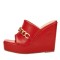 Peep Toe Platforms Golden Chain Decorated Wedges Sandals Slippers - Red
