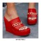 Peep Toe Platforms Golden Chain Decorated Wedges Sandals Slippers - Red