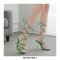 Peep Toe Crosstied Gladiator Straps Lace Up Transparent Chunky Heels Sandals - Green