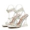 Peep Toe Crosstied Gladiator Straps Lace Up Transparent Chunky Heels Sandals - White