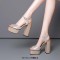 Square Open Toe Platforms Ankle Buckle Straps Chunky Heels Sandals - Apricot Leather