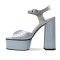 Square Open Toe Platforms Ankle Buckle Straps Chunky Heels Sandals - Blue Leather
