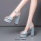 Square Open Toe Platforms Ankle Buckle Straps Chunky Heels Sandals - Blue Leather