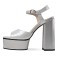 Square Open Toe Platforms Ankle Buckle Straps Chunky Heels Sandals - Silver Leather