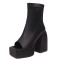 Square Open Toe Chunky Heels Back Zipper Ankle Highs Platforms Spring Summer Boots - Black Lycra