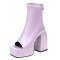 Square Open Toe Chunky Heels Back Zipper Ankle Highs Platforms Spring Summer Boots - Lavender Lycra