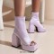 Square Open Toe Chunky Heels Back Zipper Ankle Highs Platforms Spring Summer Boots - Lavender Lycra