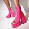 Square Open Toe Chunky Heels Back Zipper Ankle Highs Platforms Spring Summer Boots - Rose Lycra