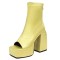 Square Open Toe Chunky Heels Back Zipper Ankle Highs Platforms Spring Summer Boots - Yellow Lycra