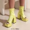 Square Open Toe Chunky Heels Back Zipper Ankle Highs Platforms Spring Summer Boots - Yellow Lycra